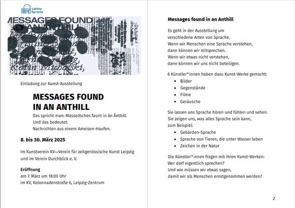 Eine Übersetzungsübung zu der Ausstellung im KV Leipzig: Messages found in an Anthill.